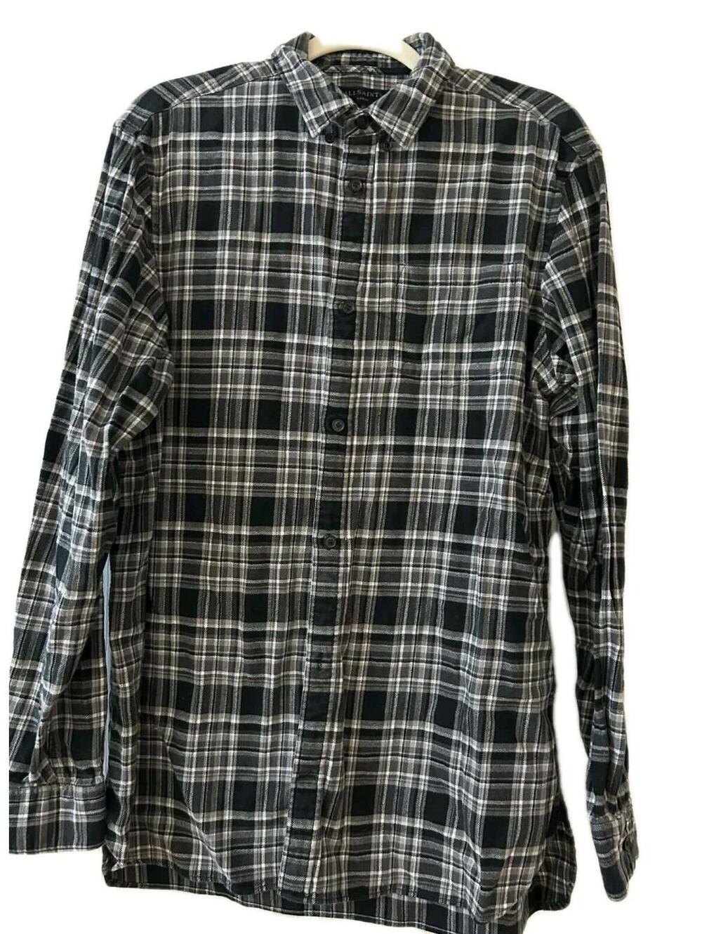 AllSaints Flannel Long Sleeve Shirt Black & White Men’s Button up Grunge Size L